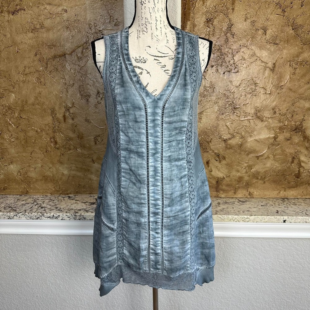 Soft Surroundings Ocean Fade Tunic Top Women XS Sleeveless Asymmetric Slate Blue